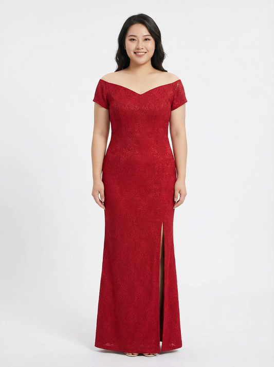 Red Lace Off shoulder Mermaid Gown
