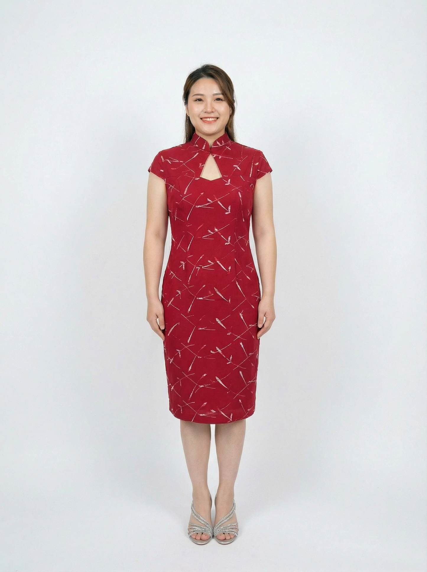 Red Embroidery Linen with Keyhole Cocktail Qipao