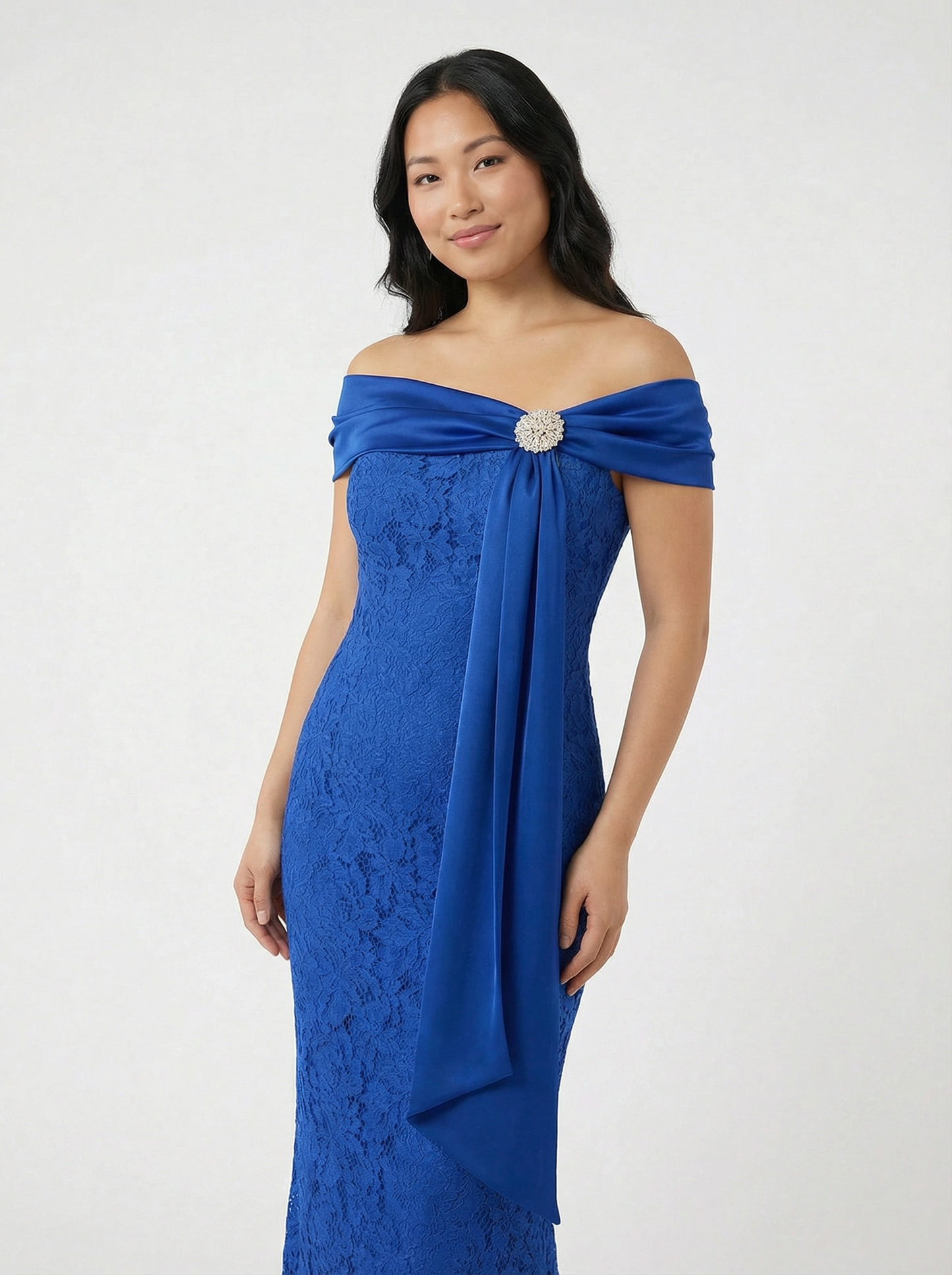 Royal Blue Corded Lace Long Evening Gown