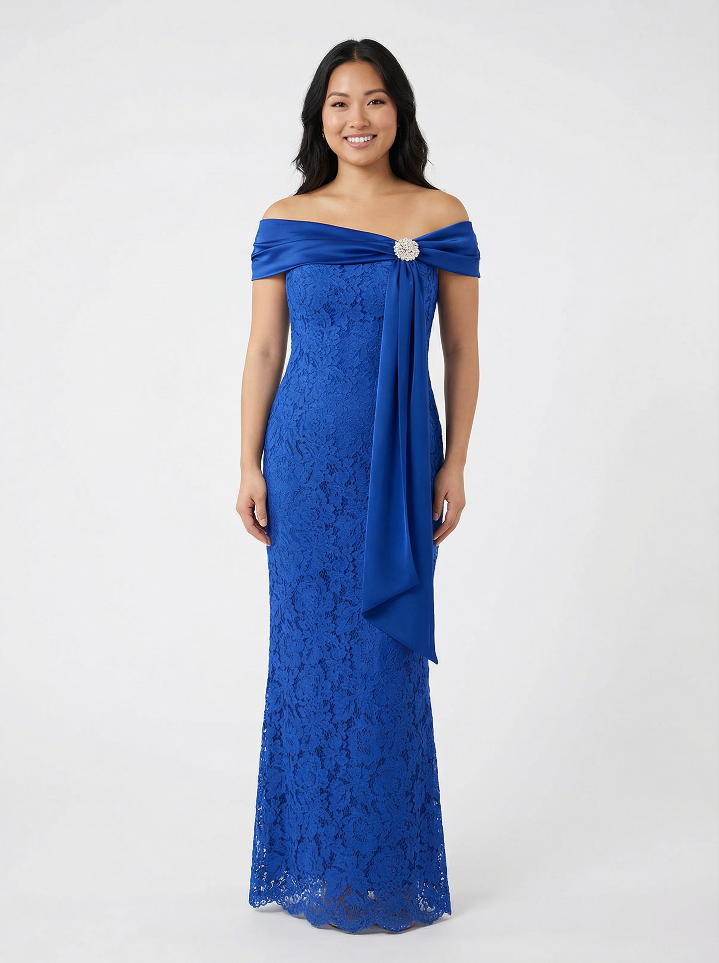 Royal Blue Corded Lace Long Evening Gown