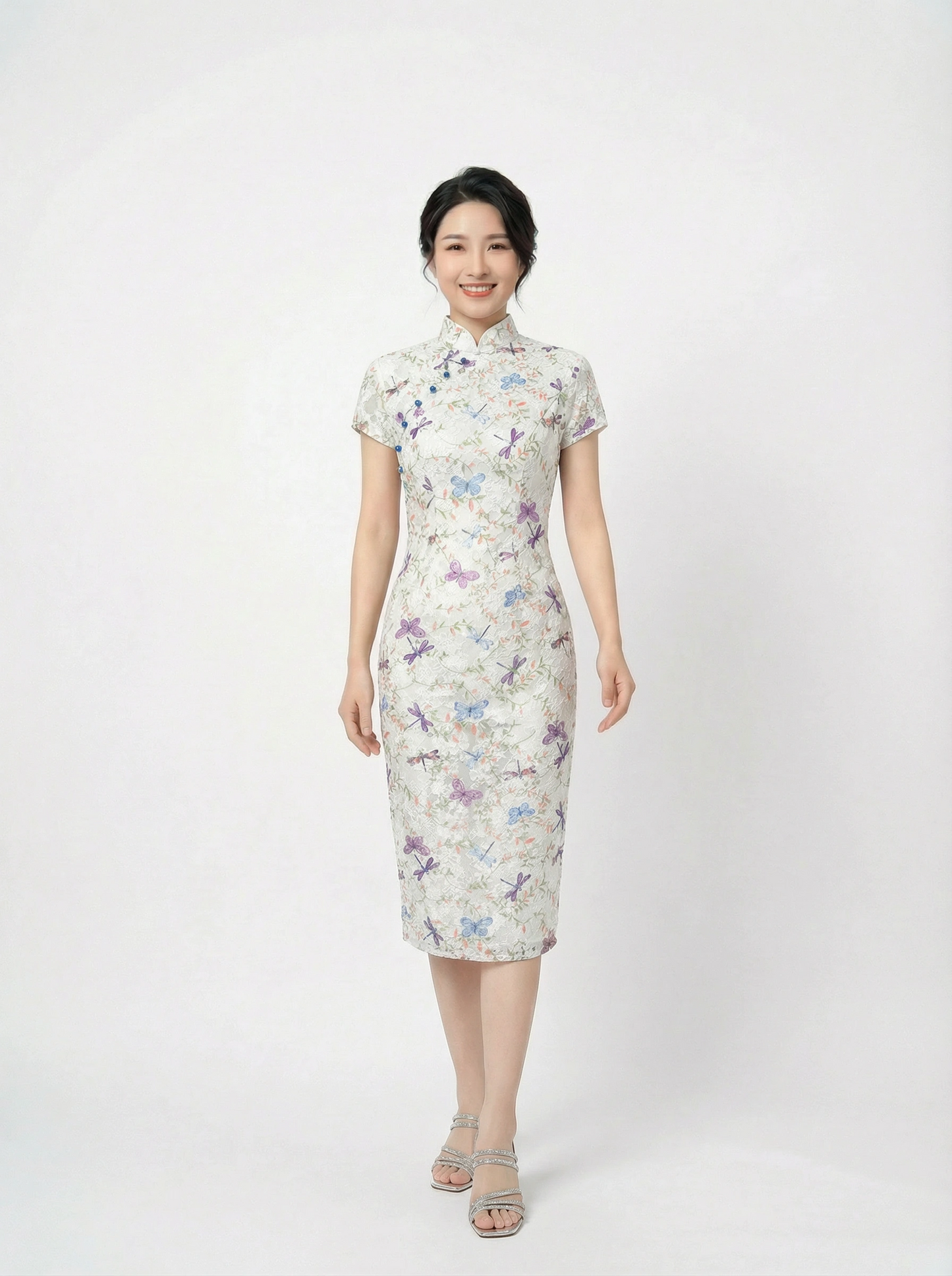 White Lace with Butterfly Cocktail Qipao